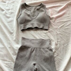 Gray Ribbed Two-Piece Set